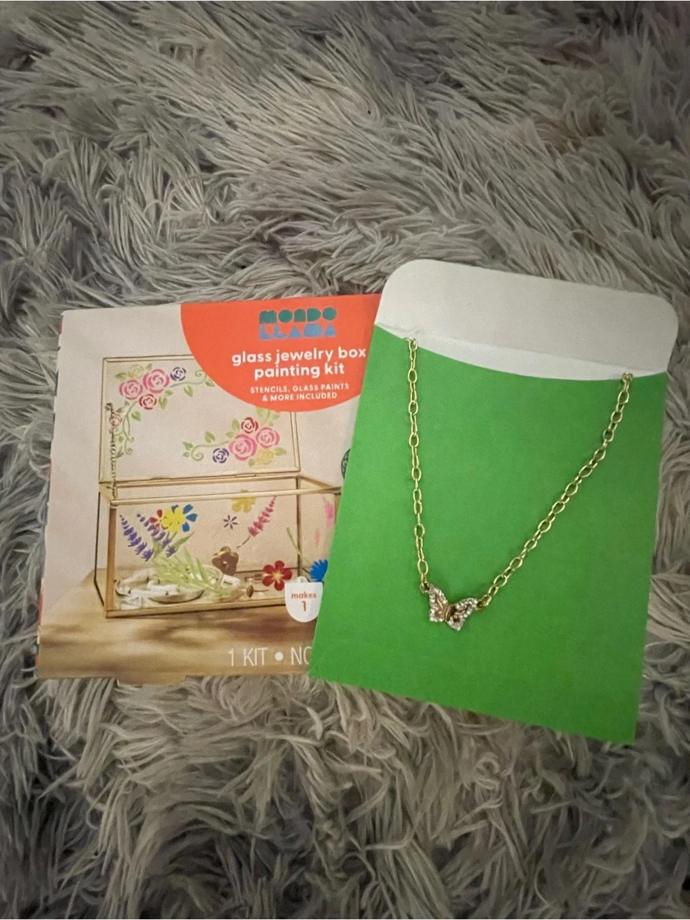 Kids Butterfly Necklace w Glass Jewelry Box Painting kit (2 piece)